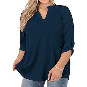 Womens Plus Size Tops V Neck T-Shirts Blouses Casual Soft Flowy Tunic Long Roll